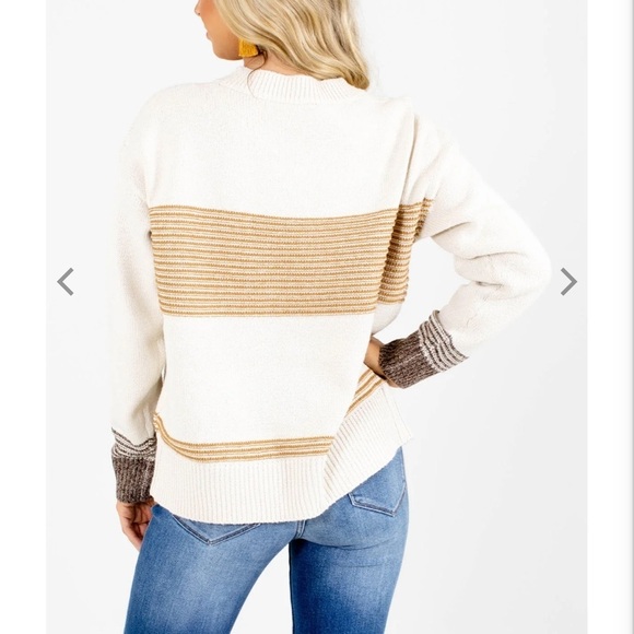 ee:some women’s Favorite Record Mustard Striped knit Sweater, size medium - Picture 2 of 11